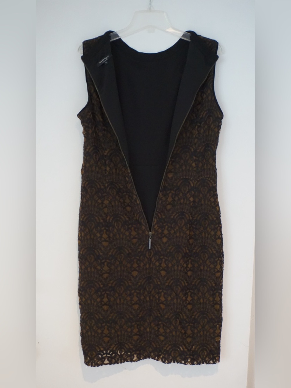 Nanette Lepore Black Lace Overlay Midi Dress with Brown Underlay - Picture 2 of 11